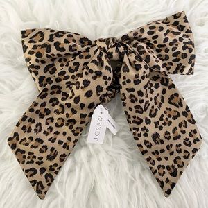 NWT J. Crew Satin Sand Leopard Brown Black Cream Elastic Scrunchie Bow Hair Tie